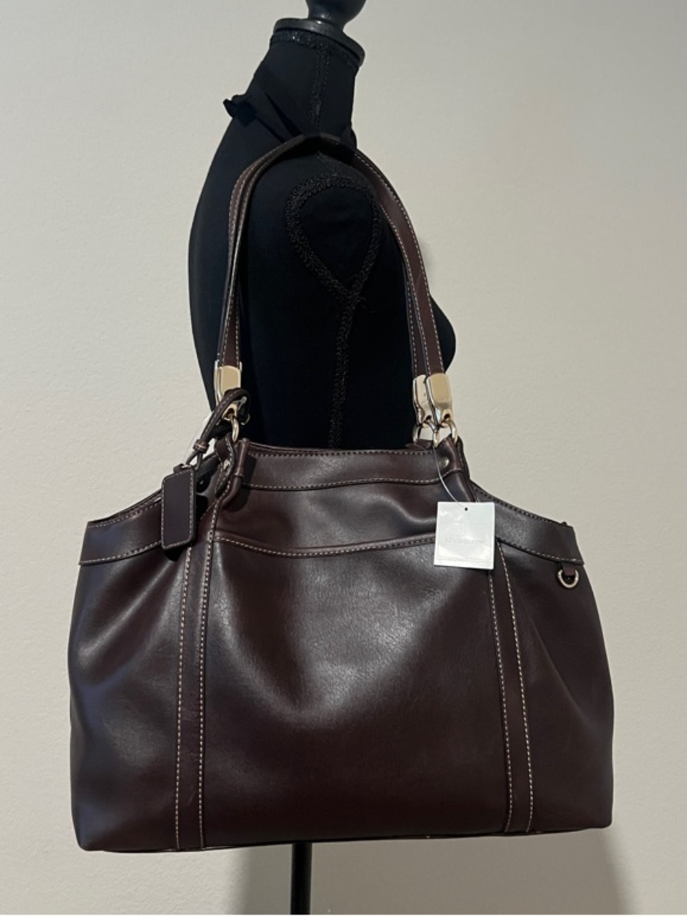 Liz Claiborne Lenox Brown Leather Shoulder Bag Tote Large Chocolate